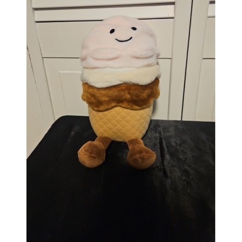Frankford Ice Cream Cone Plush Stuffed Toy Pink White Brown 3 Scoops with Legs